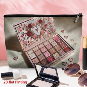 TEMU 1개 데이 한정판 아이섀도 팔레트 & 메이크업 보관 파우치 - 휴대용 리넨 화장품 케이스, 내구성 있는 지퍼 잠금, 여성용 메이크업 정리함 (여행, 일상 사용) - 판매자 및 사용자를 위한 선물용 준비 완료