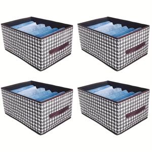 TEMU 4개 하운드스타치 패턴 접이식 수납 상자 | 옷 및 바지 정리용 레이어드 디자인, 튼튼한 원단, 계절별 보관 및 가정 옷장 정리에 적합, 및 친구를 위한 완벽한 선물, 침대 밑 수납|폴딩박스
