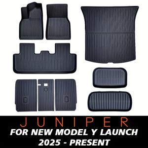 TEMU 테슬라 뉴 모델 Y 런치 준피어 2025 5인용 올웨더 TPE 바닥 매트 전면 및 후면 화물 트렁크 쿠션 세트에 적합합니다