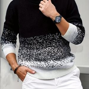 TEMU 1개 남성 스웨터, 트렌디 그라데이션 컬러 크루넥 아웃도어 캐주얼 상의 가을 겨울 신상품