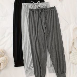 TEMU 여성용 캐주얼 잠옷 세트 3종 - 소프트 밑창, 프레첼 매듭 디자인, 가을/겨울에 적합