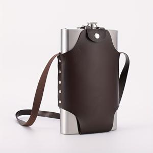 TEMU 1세트 64oz (약 1790ml) 신제품 크리에이티브 스테인리스 플라스크 - 두꺼운 디자인 대용량 휴대용 메탈 여행 머그, 플라스크 + 숄더 스트랩 가죽 케이스 포함