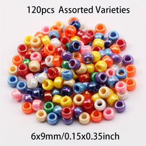 TEMU 120개 생동감 있는 AB 혼합 색상 아크릴 비즈, 6x9mm 큰 구멍 - 광택 및 무광 마무리 DIY 주얼리 만들기용, 목걸이, 팔찌, 귀걸이, 공예 재료 및 소규모 사업 주얼리 만들기에 완벽함, 수제 액세서리 | 장식용 비즈 | 큰 구멍 비즈, 주얼리 만들기 용품