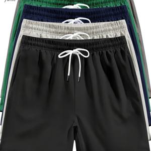 TEMU 남성용 캐주얼 루즈핏 반바지 5개 - 블랙, 베이지, 해군색, 녹색, 그레이, 신축성 있는 허리밴드와 드로스트링, 가벼운 스포츠 러닝 반바지, 포켓이 있는 경량 스포츠 반바지, 운동복|캐주얼 스타일|신축성 있는 허리밴드