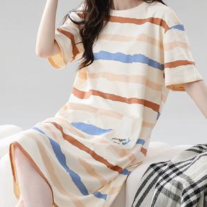 TEMU 여성용 여름 슬립드레스 - 소프트 폴리에스터 혼방 미디 길이 포켓 라운드넥 반팔 가을/봄 캐주얼 잠옷, 세탁기 사용 가능