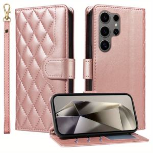 TEMU 로즈 골든 패턴 소형 고급 스타일 지갑 케이스, 카드 슬롯 및 팔찌 스트랩이 포함되어 있으며, 삼성 갤럭시 S25 울트라/S25 에지/S24 플러스/S23 FE/S22 5G/S21+/S20/S10/노트 20 울트라/노트 10 플러스와 호환됩니다.|카드지갑