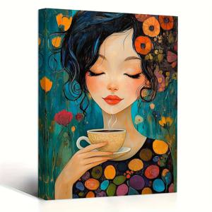 TEMU [2D 플랫] 1pc 추상 커피 걸이 캔버스 벽화, 11.8x15.7 인치 - 화려한 꽃과 차 디자인, 나무 프레임으로 준비되어 있습니다. 침실, 주방, 사무실, 바, 농가, 거실 장식, 침실 벽 장식에 이상적입니다. 추상 벽화 | 화려한 벽 장식, 커피 바 장식