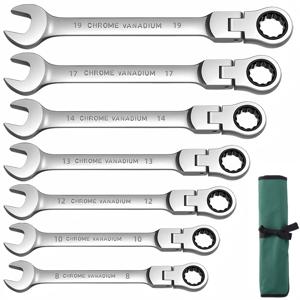 TEMU 7pcs 세트 8-19Mm 유연한 스위블 헤드 래칫 조합 렌치 세트, 차고 렌치 메트릭 72 이빨 래칫 이중 용도 핸드 도구 크롬 반디움 스틸 재질 자동차 및 가정 수리에 적합