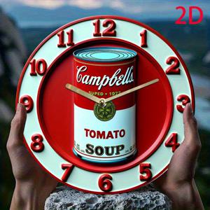 TEMU 1 캠벨스 토마토 수프 8인치 아크릴 무소음 벽걸이 시계, 비발광 쿼츠 , 라운드 디자인, 배터리 구동(AA 배터리 미포함), 홈 및 오피스 장식용