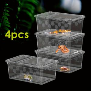 TEMU 4개입 파충류 투명 테라리움 세트, 서식지 번식 상자 및 여행용 컨테이너. 내구성 있는 낙하 방지 PP 소재; 도마뱀, 게코, 뱀, 개구리, 거북이, 달팽이, 거미, 딱정벌레, 전갈, 지네에 적합, 다중 통풍구 포함