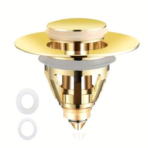 TEMU 싱크대 마개, 욕실 팝업 싱크대 마개 교체용 스프링 코어 구리, 골든 욕실 마개 황동 코어 푸시형, 싱크대 마개 넘침 방지 필터 헤어 캐쳐 27-