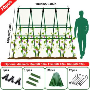 TEMU 70개 헤비듀티 메탈 가든 플랜트 서포트 스테이크 키트 70.86x70.86인치 8mm/11mm 또는 16mm 폴 지름 녹 방지 PE 코팅 금속 코어 야채 과일 덩굴 식물용 튼튼한 아치형 정원 내구성 있는 포도 오이 등반식물에 이상적