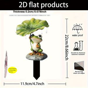 TEMU 2D 플랫 방수 개구리, 아크릴 정원 지면 플러그 1개, 화분용 야외 장식, 잔디밭 및 테라스에 적합, 친구를 위한 봄 예술 선물