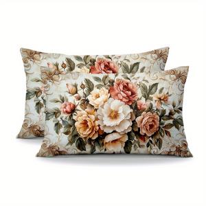 TEMU 세련된 홈 데코를 위해 디자인된 플로럴 패턴 쿠션 2개 세트. 주름 및 변색 방지 기능이 있으며, 연중 사용에 적합합니다. 한쪽 면에 프린트가 특징이며, 쿠션 커버만 포함되어 있으며, 베개 속통은 포함되어 있지 않습니다.