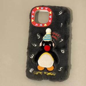 TEMU 폰 케이스: 자수 펭귄 아이폰 15 14 13 12 11 프로 맥스 플러스 15 프로 16E16 플러스 보호 커버, 겨울 따뜻한 플러피, 가을 따뜻한 플러피