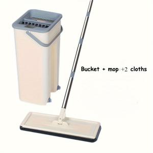 TEMU 완벽한 핸즈프리 플랫 밀대 청소기 및 버킷 키트! 이 습식 및 건식 청소 시스템에는 세척 가능한 초극세사 패드 2개가 함께 제공되며 다양한 바닥 타입 및 창문에 적합합니다.|물걸레청소기