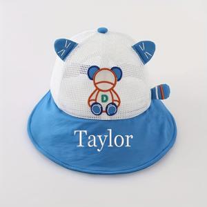 TEMU 맞춤형 이름 메쉬 스포츠 캡 - 귀여운 곰 자수 디자인, 가벼운 투톤 디자인, 여행 및 야외 활동용 - 사계절 완벽한 선물, 트래블 액티비티 모자, 경량 헤드기어