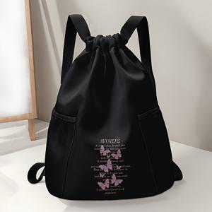 TEMU 레터 패턴 프린트 드로스트링 백팩 - 대용량 내구성 피트니스 가방, 조절 가능한 어깨끈, 스포츠 비치 백팩, 남녀공용, 여행, 하이킹, 캠핑 필수 아이템