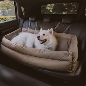 TEMU 고급 대형 애완견 차량용 시트 강아지 침대, 자동차 뒷좌석 및 트렁크에 적합, 안전 벨트 장착, 중간~대형견용 여행용 침대/고급 편안한 강아지 침대