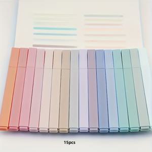 TEMU 15개 파스텔 형광펜 세트 - 플랫 팁 디자인, 번짐 없음, 플라스틱 소재 - 저널링 및 오피스용, 메모 작성, 공부 도구, 깔끔한 마크업, 고품질 잉크, 내구성 강한 마커 펜, 쓰기 도구