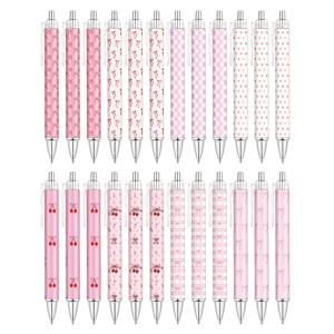 TEMU 24개 코켓 리본 볼펜, 귀여운 핑크 리본 펜, 리트랙터블 블랙 젤 잉크 볼펜, 코켓 에스테틱 리본 파티 선물, 학교, 사무용품, 선생님 선물, 크리스마스 선물