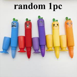 TEMU 우아한 만화 스타일 당근 펜. 기저부에 흡착판이 있어 안정성이 뛰어나고, 길이 조절이 가능하여 독특하고 혁신적인 학생 문구류입니다.