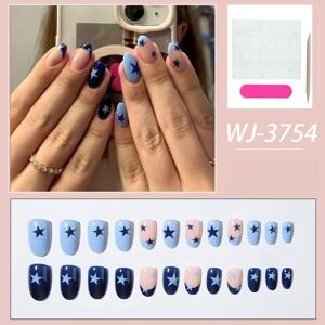 TEMU Y2K 스위트 쿨 스타일 스타 숏 라운드 디자인 프레스온 네일, 24pcs 아크릴 손톱, DIY 탈착식 매니큐어 여성용 – 데일리웨어 또는 파티 액세서리로 완벽