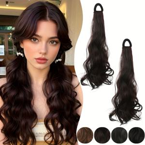 TEMU 2개 세트 트윈테일 18인치 내열 포니테일 헤어피스, 미끄럼 방지 탄성 밴드 특징, 크리스마스, 새해, 발렌타인데이, 생일, 콘서트 및 기타 특별한 날 축제 행사에 적합 - 레이어드 볼륨 합성 헤어