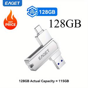 TEMU EAGET 고속 USB 3.2 플래시 드라이브 OTG, 128GB, 256GB, 512GB로 제공. Type-C 및 USB 듀얼 인터페이스가 특징이며, 아이폰 16/15, Windows, Mac, Android 및 PC와 호환되는 플러그 앤 플레이 외부 저장 장치입니다.