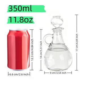 TEMU 유리 오일병 350ml, 손잡이 달린 소형 오일 포트, 올리브 오일 병, 양념병, 유럽 스타일 유리병, 중공 구형 마개, 밀폐 유리 오일병, 고급스러운 유리병