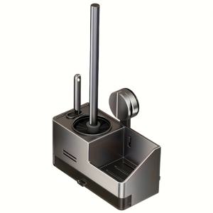 TEMU 1 세트 모던 변기 시트 청소 브러시 키트 | 긴 손잡이 청소 브러시, 틈새 브러시, 배수 트레이, 강력 흡착 컵 마운트, 내구성 좋은 금속 소재, 드릴 불필요, 벽걸이형, 욕실 정리함, 변기 청소 도구|변기부속품