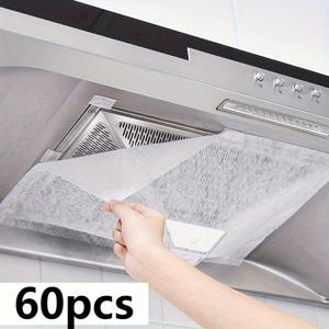 TEMU 60개 주방 후드 그리스 커버 보호지, 후크 앤 루프, 기름 흡수 필터, 일회용 기름 흡수지, 주방 용품, 쉬운 설치, 후드 청소용
