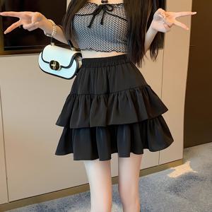 TEMU 여성용 하이웨이스트 A라인 플레어 스커트 - 연잎 헴 & 러플 숏 케이크 스커트 / 한국 스타일 단색 숏 길이 페티트 피규어용, 사계절 착용, 기계 세탁 가능 루즈핏 ( )