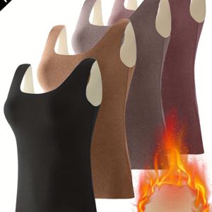 TEMU 여성용 소프트 웜 민소매 보온 언더셔츠 4pcs 팩 - 스트레치 라운드넥 - 라인 슬림핏 레이어링 탑, 겨울 헬스 트레이닝 캐주얼 웨어 - 블라우스 제외|민소매|여성블라우스