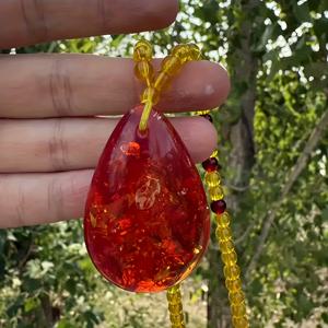 TEMU 천연 발틱 호박 목걸이 - 정품 발틱 호박 눈물방울 펜던트, 대리석 효과, 불안 해소 주얼리, 내구성 좋은 무코팅 체인, 캐주얼 웨어에 적합, 사계절 선물 (캐주얼 포멀) - 발틱 호박 스톤