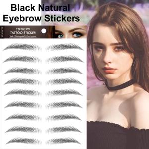 TEMU 방수 및 땀 방지 기능이 있는 검은색 눈썹 문신 스티커 3개, 리얼한 3D 눈썹, 메이크업 초보자에게 적합, 눈썹 없는 사람에게 적합, 크리스마스, 할로윈, 생일 선물 및 휴일 선물로 좋습니다.|타투스티커