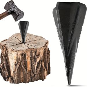 TEMU 1개 헤비듀티 4방향 목재 분할 쐐기 - 수동 통나무 분할 도구 (망치 포함), 단조 탄소강 7인치 장작 분할 쐐기 (나무를 4조각으로 절단), 녹 방지 및 장작 가공용 커버