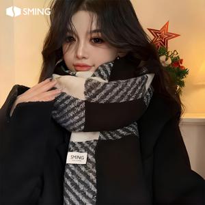 TEMU 1개, 성명 체크무늬 스카프 여성용, 2025 신상 고급스러운 디자인, 다용도 겨울용 두꺼운 보온 방풍 어깨 보호대, 크리스마스 휴일 선물로 이상적