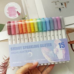 TEMU 15개 글리터 하이라이터, 반짝이는 아트 시머 마커 펜 - 저널링, 페인팅, 스크랩북, 사무실 & 학교용품