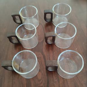 TEMU 4/6개 고강도 보로실리케이트 유리 컵 - 스모키 블루 우드 핸들, 내열성, 식기세척기 사용 가능, 투명 블랙 월넛 티 머그컵 (사무실, 캠핑, 다이닝용) - 압축 폼 포장, 주방용 컵, 모던 글라스웨어, 스타일리시 드링크웨어, 내구성 강한 유리잔, 주방 필수품