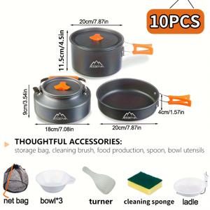 TEMU Jetbeam 4-5P 캠핑 조리 세트 | 냄비, 프라이팬, 54Oz 주전자 포함 | 캠핑/RV용으로 휴대하기 편리하고 콤팩트 | 볼과 조리기구 포함 | 식기세척기 사용 가능 | 할로윈 | 이상적인 크리스마스 선물
