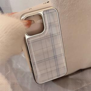 TEMU 폰 케이스: 실버 테두리 블루 체크무늬 스킨감 하이드로겔 폰 케이스, 아이폰 16/16 Pro/16 Pro Max, Pro/15 Pro Max, 14/14 Pro/14 Pro Max, 13/13 Pro/13 Pro Max, 12/12 Pro/12/11용. 휴일 선물로 완벽, 여성 및 가족 구성원에게 이상적