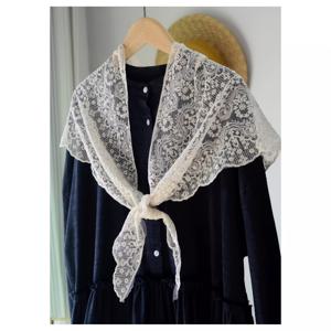 TEMU 여성용 라지 프렌치 스타일 숄 스카프 - 우아한 레이스 삼각형 블라우스, 여행용, 에어컨 실내 및 다용도 목보호, 통기성 거즈 랩, 세탁기 사용 가능한 레트로 액세서리