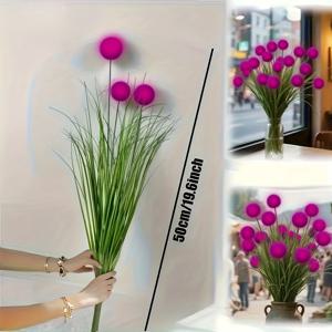 TEMU 6개 묶음 조화 잔디 공, 보라색 꽃/2묶음 세트 - 우아한 보라색 모양 부케, 홈 , 정원 및 시즌별 장식에 적합 – 사실적인 플라스틱 꽃 줄기, 간편한 관리, 실내 및 실외 사용에 적합