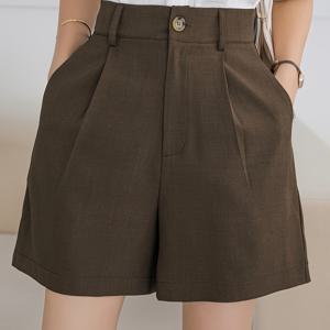 TEMU 여성용 슬란트 포켓이 있는 우아한 단색 하이웨이스트 반바지