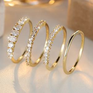 TEMU 4개 세트 스택 가능한 반지 - 웨딩 밴드, 약혼 및 프로미스 링 - 합성 보석 주얼리 (여성 & 청소년용), 스택 가능한 웨딩/약혼/프로미스 밴드, 일상 및 특별한 날에 어울리는 주얼리|반지