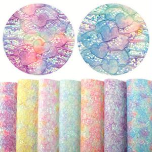 TEMU 7개/세트 레이스 하트 러브 청키 글리터 인조 가죽 패브릭 시트 - 7.7x12.9인치, 생생한 파스텔 색상에 반짝이는 글리터, 리본 제작에 적합