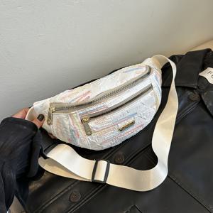 TEMU 에어캐니 나일론 벨트 백 - 가벼운 조절 가능한 크로스바디 체스트백, 지퍼 수납공간 포함 (러닝/피트니스/데일리용) | 화이트/블랙, 안전한 여행 파우치 | 다재다능 패션 백 | 나일론 소재|러닝벨트