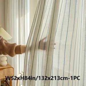 TEMU 1개 티야나 일본풍 쉬어 튤 커튼 - 가볍고 통기성 좋은 선스크린 보호, 거실, 침실 또는 파티오 도어용, 후크/루프 매달기, 손세탁 가능, 흰색에 파란 줄무늬, 거실용 커튼|커튼봉