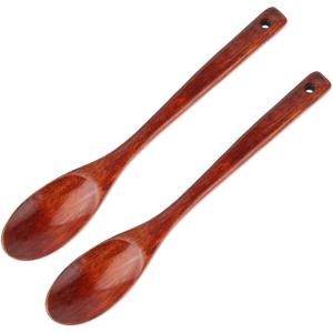 TEMU 2개의 긴 손잡이 나무 숟가락, 조리 숟가락 혼합 숟가락, 수프 숟가락, 조리용 나무 숟가락, 수프, 디저트, 시리얼 및 주방용 숟가락